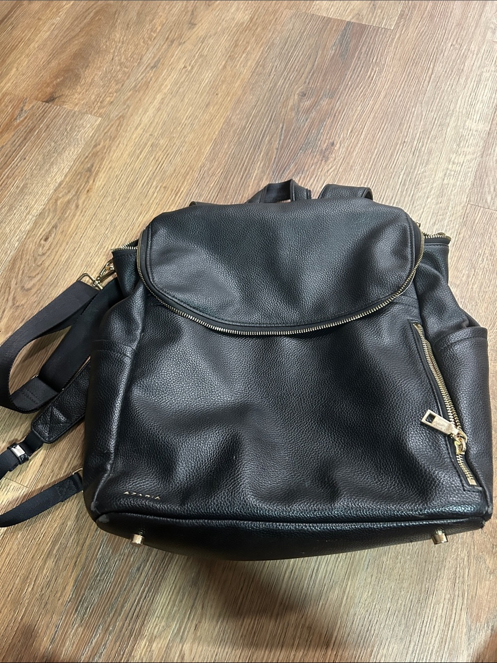 Black Leather Backpack with Gold Hardware